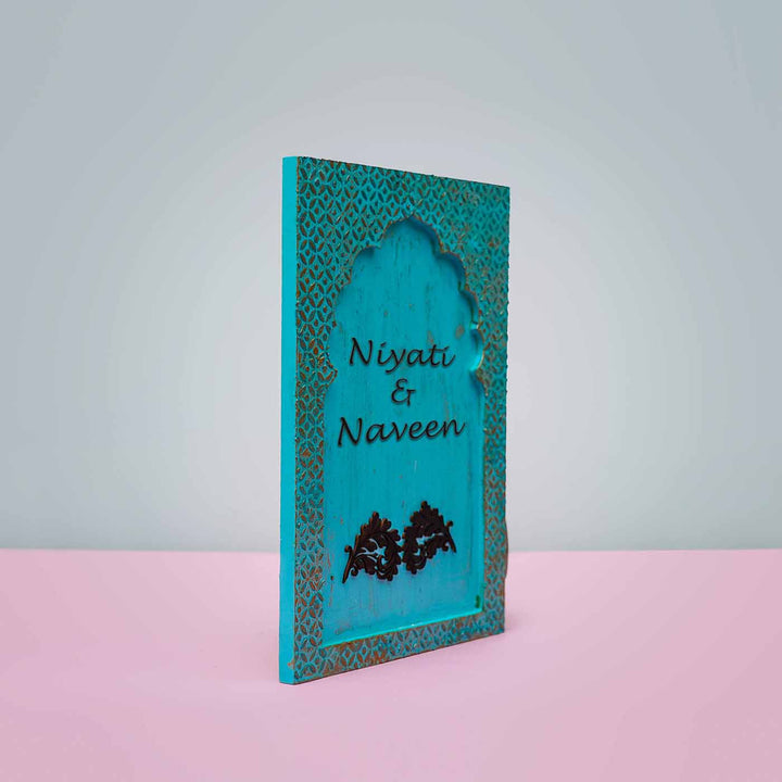 Handcrafted Jharokha Personalized Pinewood Distressed Nameplate