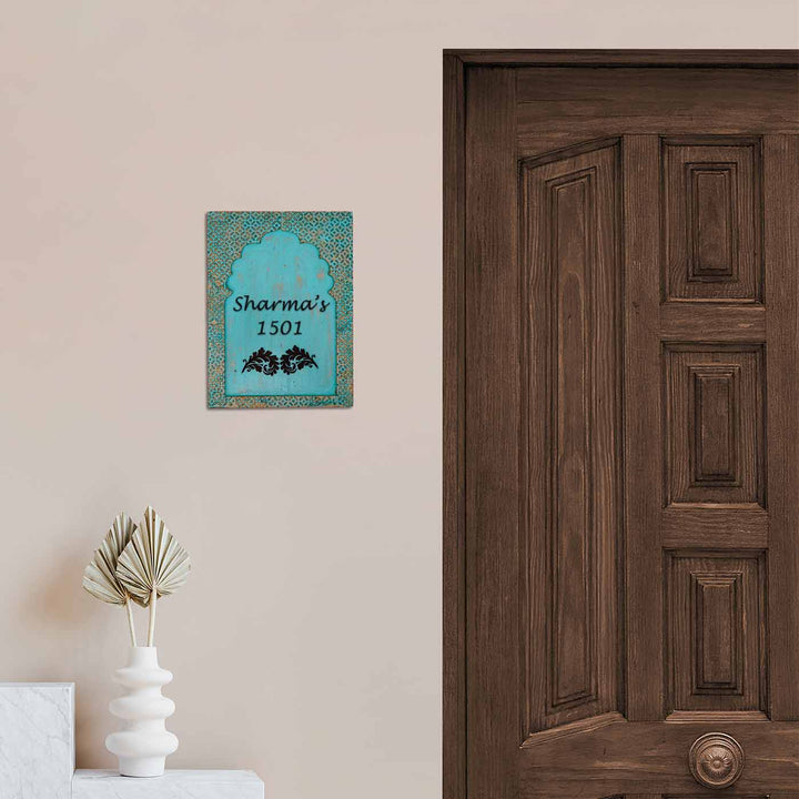 Handcrafted Jharokha Personalized Pinewood Distressed Nameplate