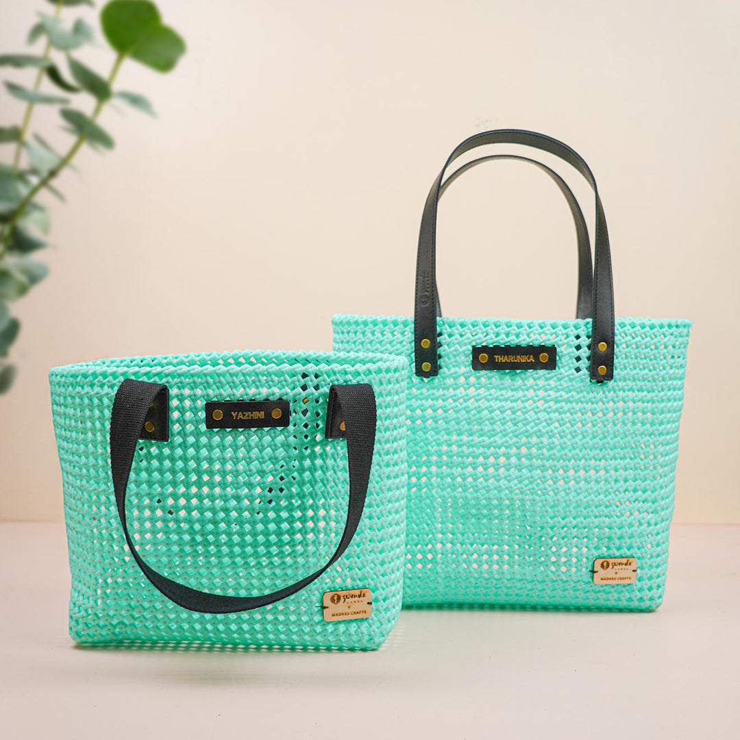 Pastel Blue Monocolor Handmade Wire Koodai Tote Bag