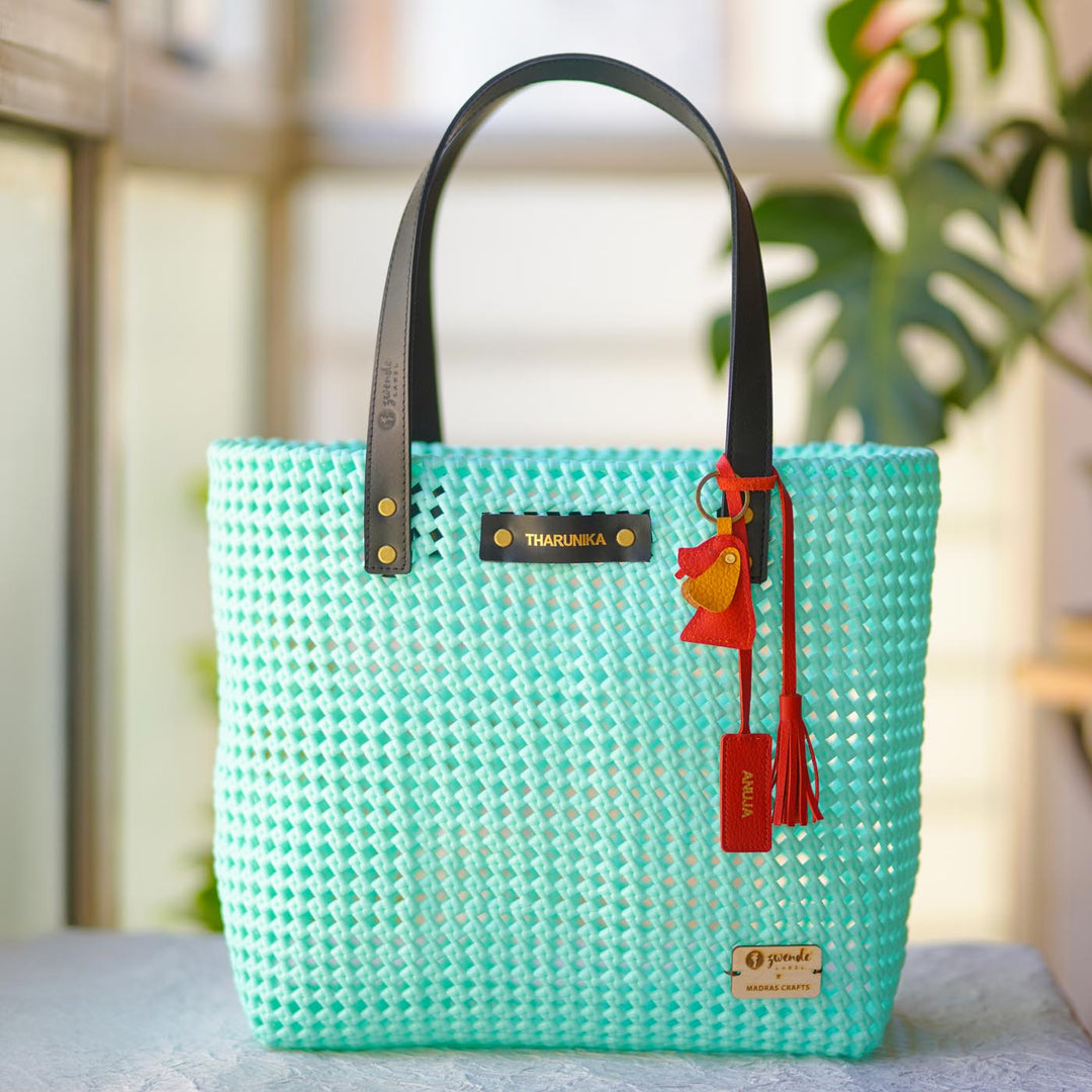 Pastel Blue Monocolor Handmade Wire Koodai Tote Bag