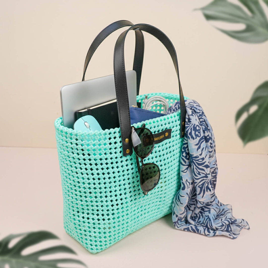 Pastel Blue Monocolor Handmade Wire Koodai Tote Bag