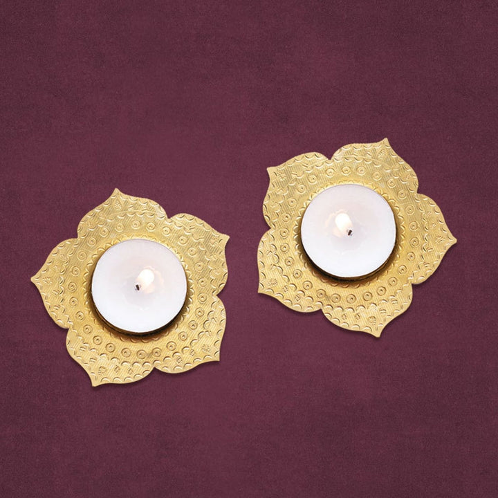 Brass Hand Patterened Phool Tealight holder | Set of 6