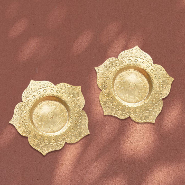 Brass Hand Patterened Phool Tealight holder | Set of 6
