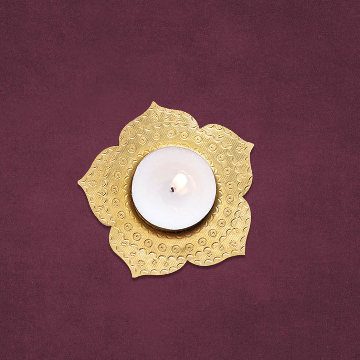 Brass Hand Patterened Phool Tealight holder | Set of 6