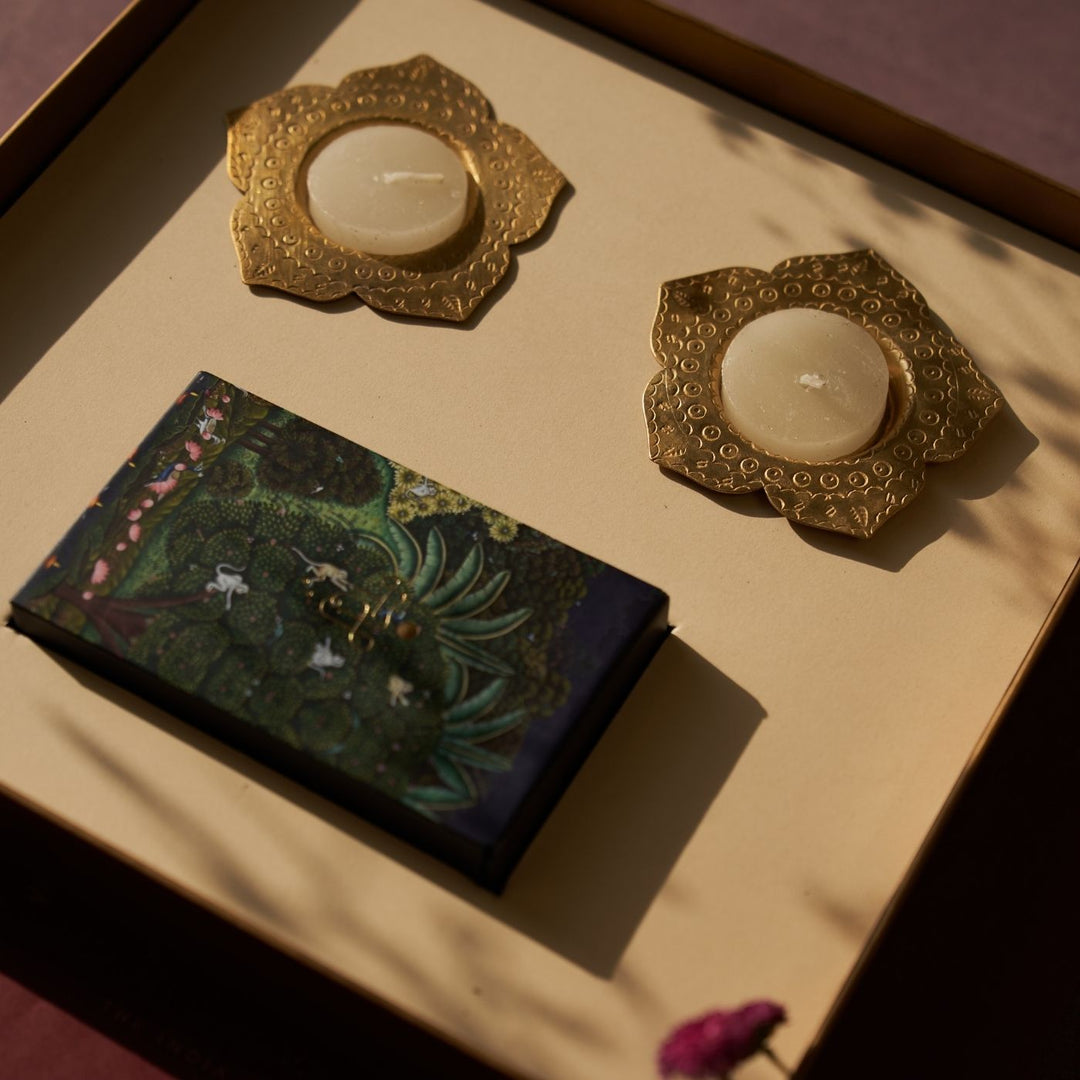 Ramya Brass Tealight holder & Playing Cards Hamper