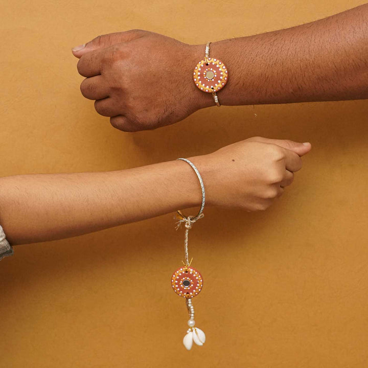 Terracotta Mandala Design Rakhi With Roli Chawal