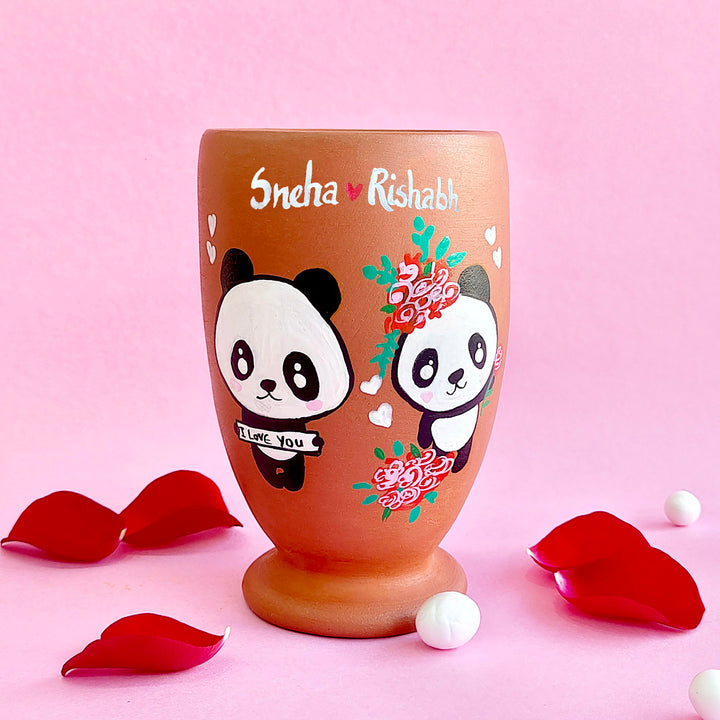 Handpainted Terracotta Personalized Beer Glass for Couples - Zwende