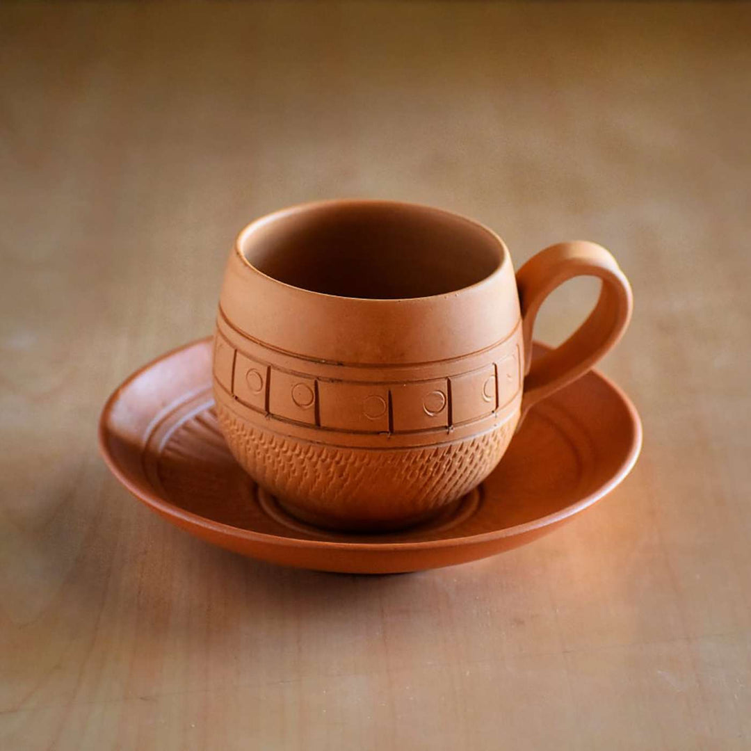 Handmade Maharaja Terracotta Tea Cups With Saucers | Set Of 6, 12Pcs