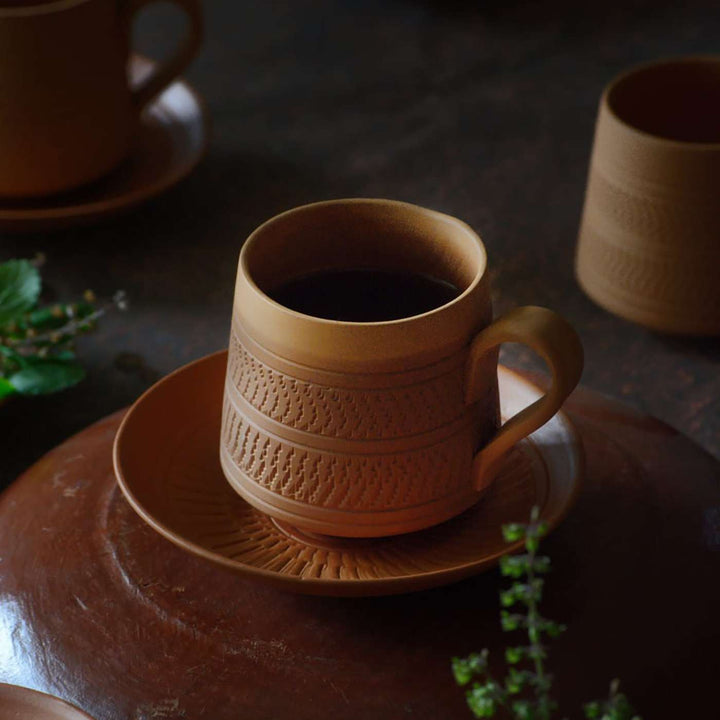 Handmade Nawabi Terracotta Tea Cups With Saucers | Set Of 6, 12Pcs