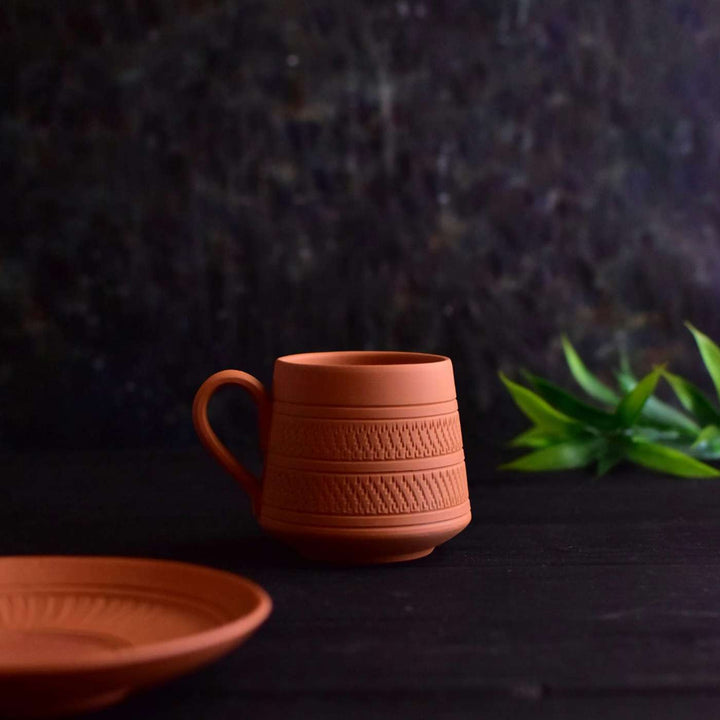 Handmade Nawabi Terracotta Tea Cups With Saucers | Set Of 6, 12Pcs