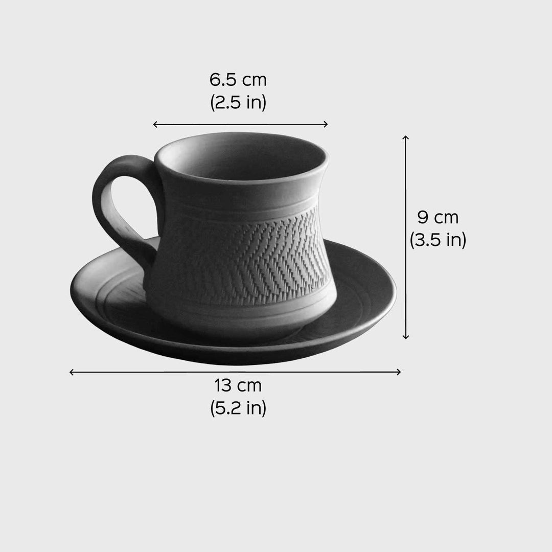 Handmade Royal Terracotta Tea Cups With Saucers | Set Of 6, 12Pcs