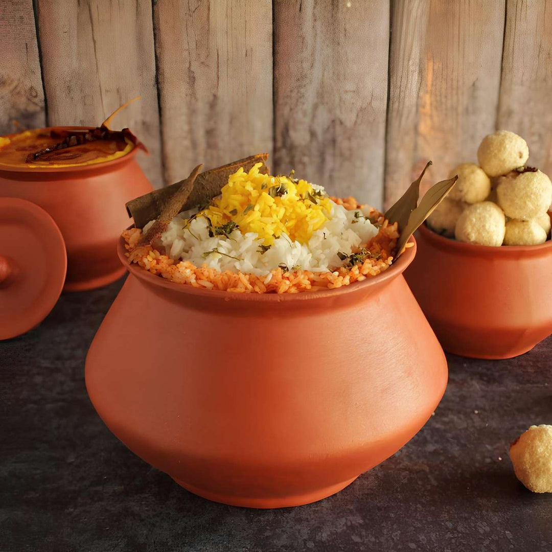 Handmade Terracotta Dahi Serving Handi / Pot | Set Of 3