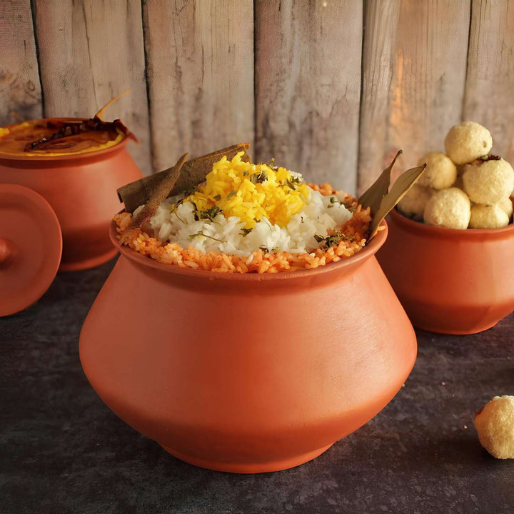 Handmade Terracotta Dahi Serving Handi / Pot | Set Of 3