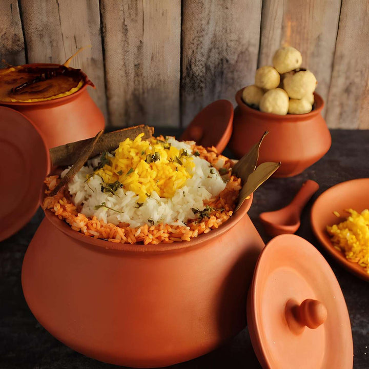 Handmade Terracotta Dahi Serving Handi / Pot | Set Of 3