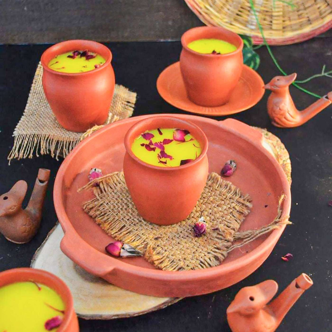 Handmade Reusable Terracotta Kulhads WIth Tray | Set Of 7