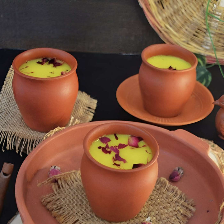 Handmade Reusable Terracotta Kulhads WIth Tray | Set Of 7
