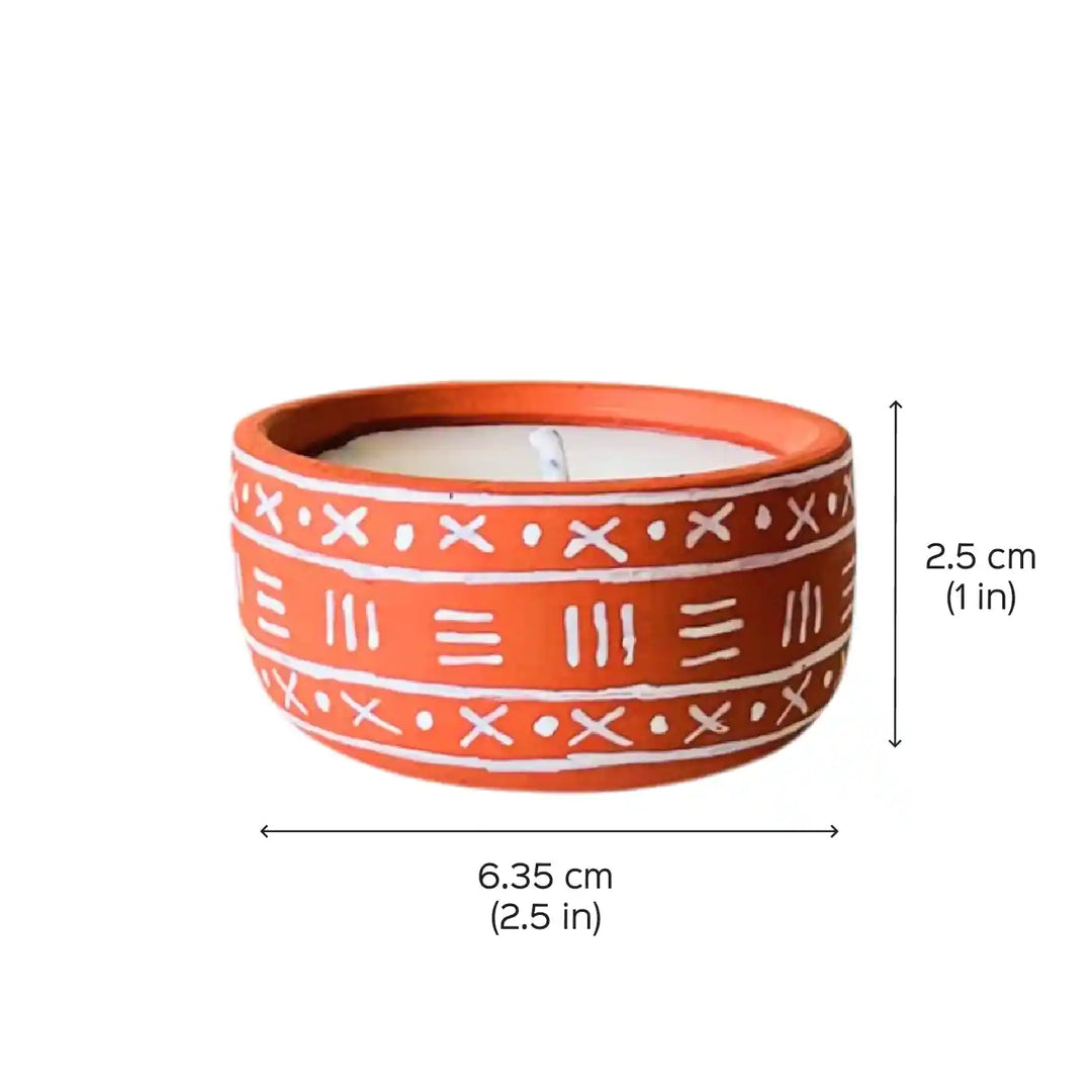 Set of 16 | Hand-Painted Cross Dot Terracotta Soy Wax Candle