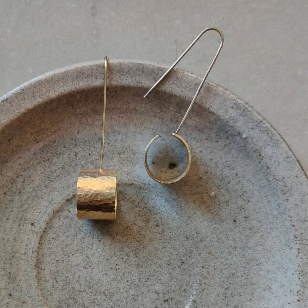 Handmade Textured Circle Hooks Brass Earrings