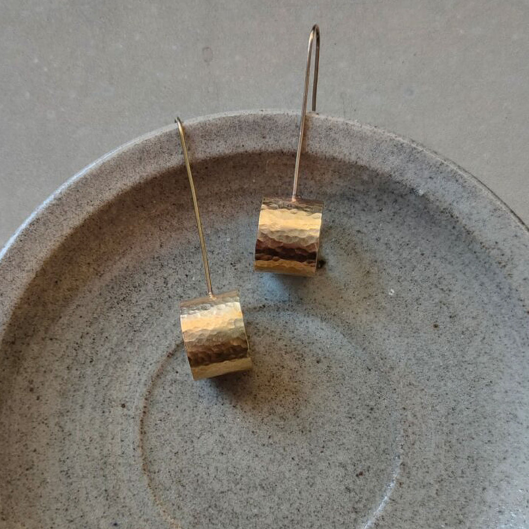 Handmade Textured Circle Hooks Brass Earrings