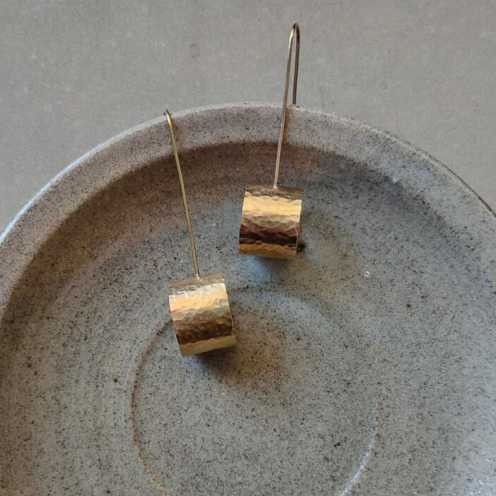 Handmade Textured Circle Hooks Brass Earrings