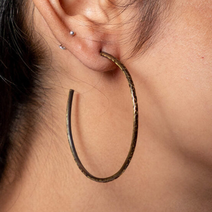Handmade Textured Big Hoops Brass Earrings