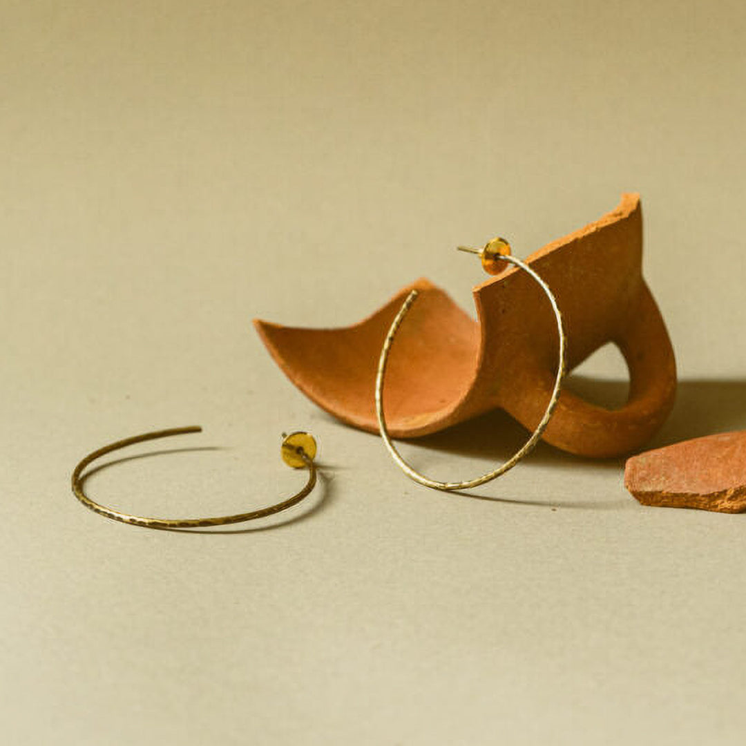 Handmade Textured Big Hoops Brass Earrings