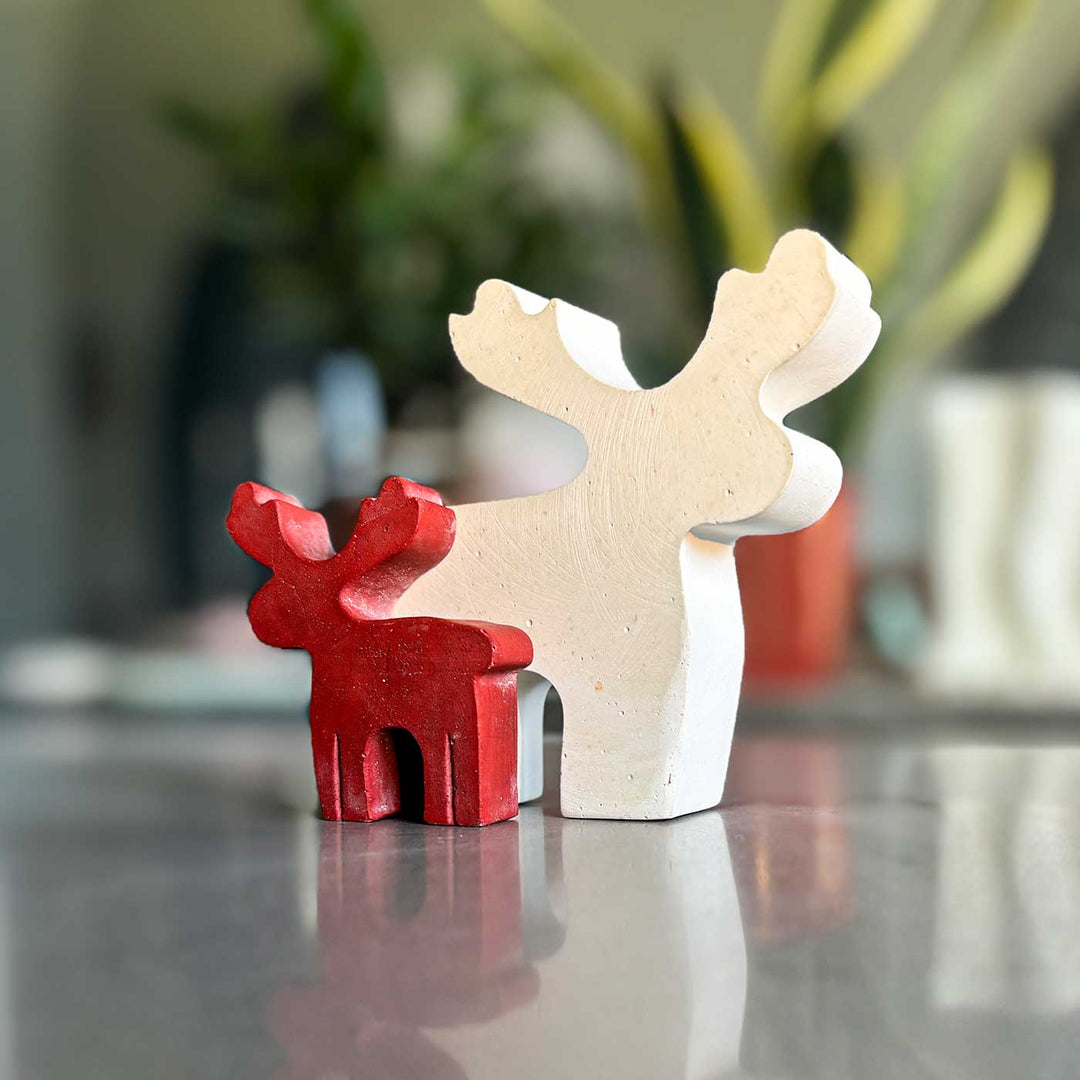 Handmade Santa's Steeds Concrete Table Decor For Christmas Decoration | Set Of 2