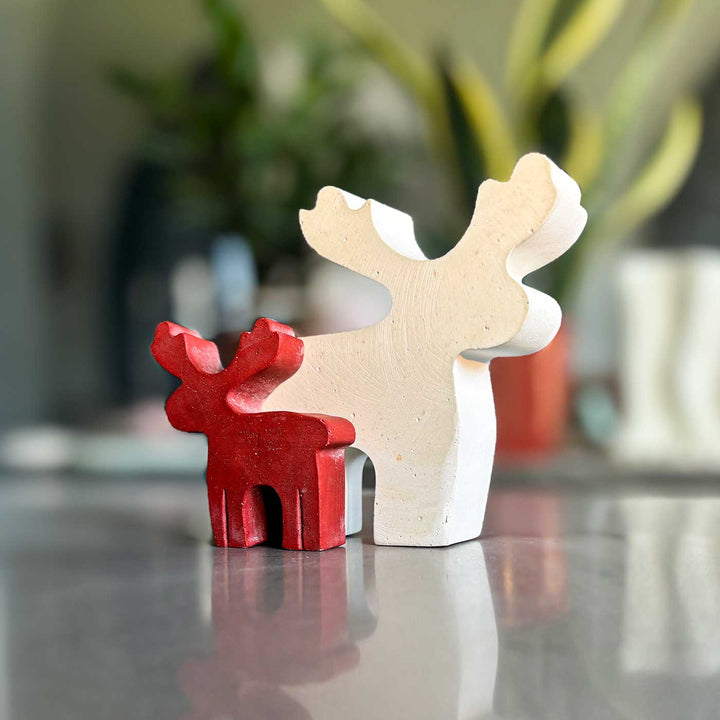 Handmade Santa's Steeds Concrete Table Decor For Christmas Decoration | Set Of 2