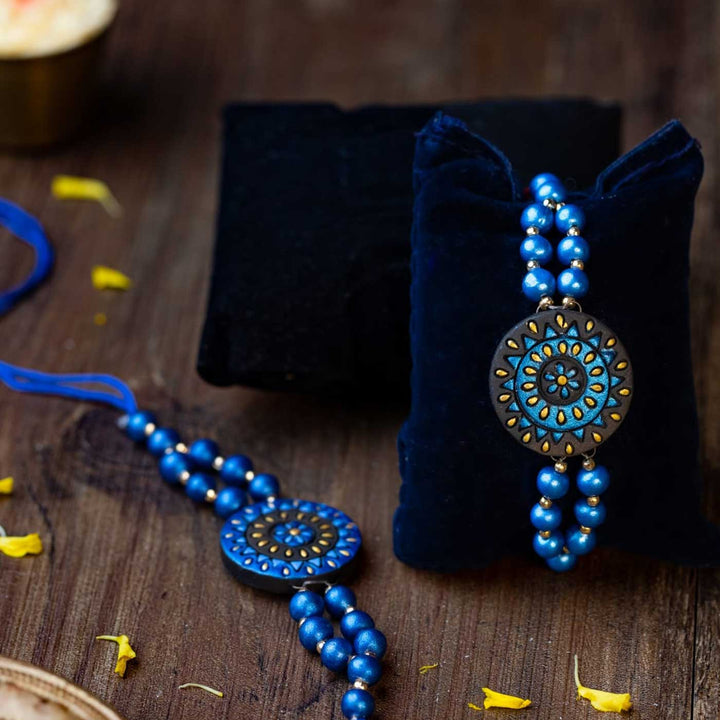 Handmade Ecofriendly Round Terracotta Rakhi With Roli Chawal