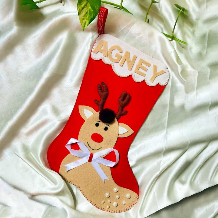 Personalized Reindeer Felt Stockings For Christmas Wall Decoration