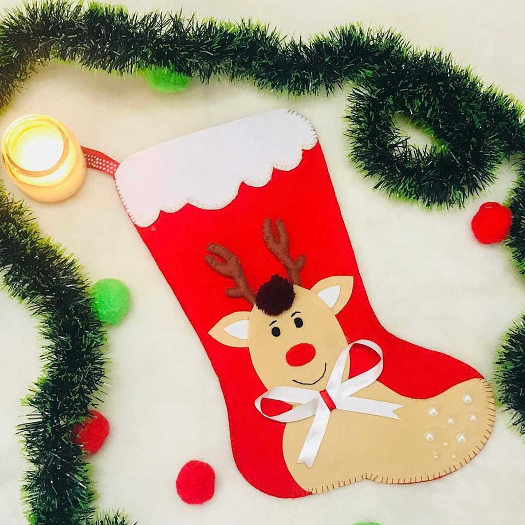 Personalized Reindeer Felt Stockings For Christmas Wall Decoration