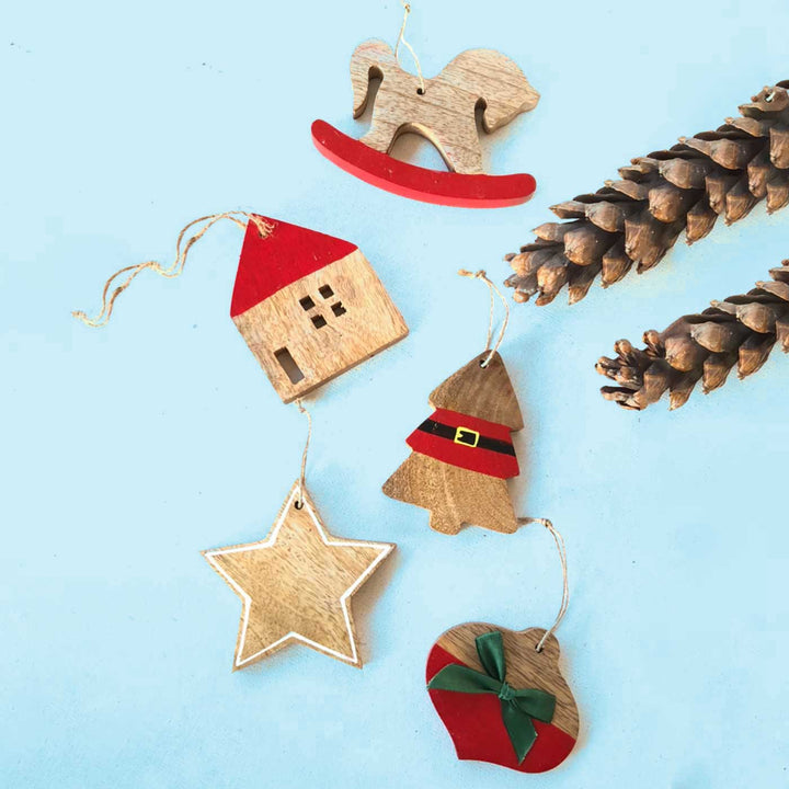 Handmade Assorted Wooden Ornaments For Christmas Tree Decoration