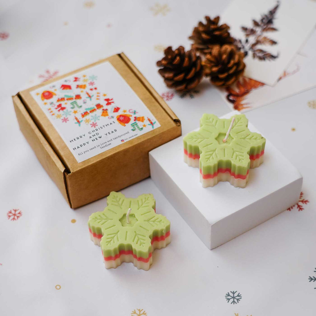 Handmade Snowflake Japanese Cherry Scented Soy Wax Candle For Christmas Decoration