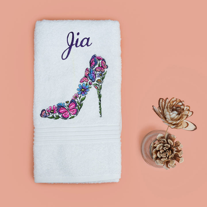 Embroidered Personalized Egyptian Cotton Kids Towel - Cinderella's Shoe