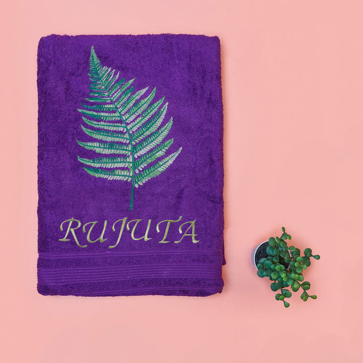 Embroidered Personalized Egyptian Cotton Bath Towel - Fern Leaf