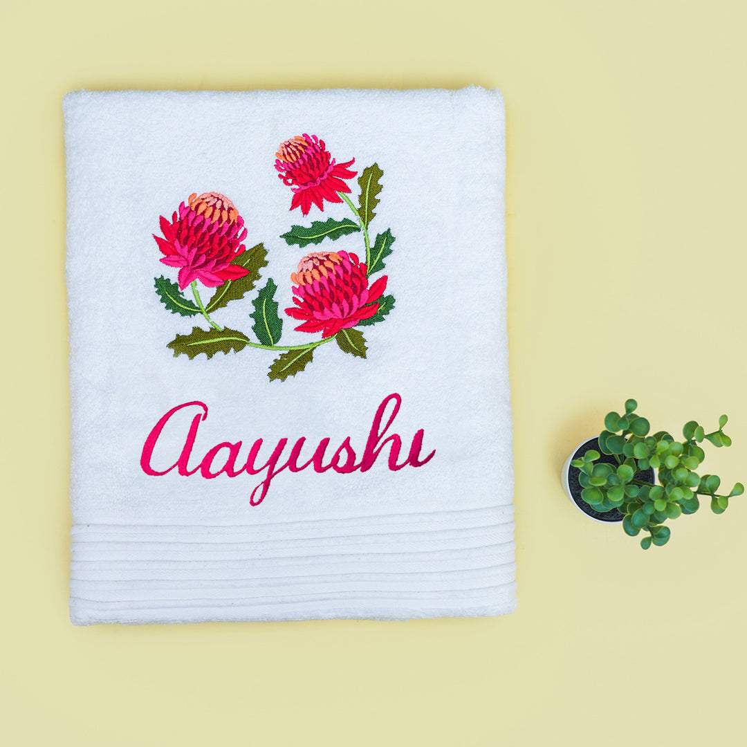 Embroidered Personalized Egyptian Cotton Bath Towel - Waratah