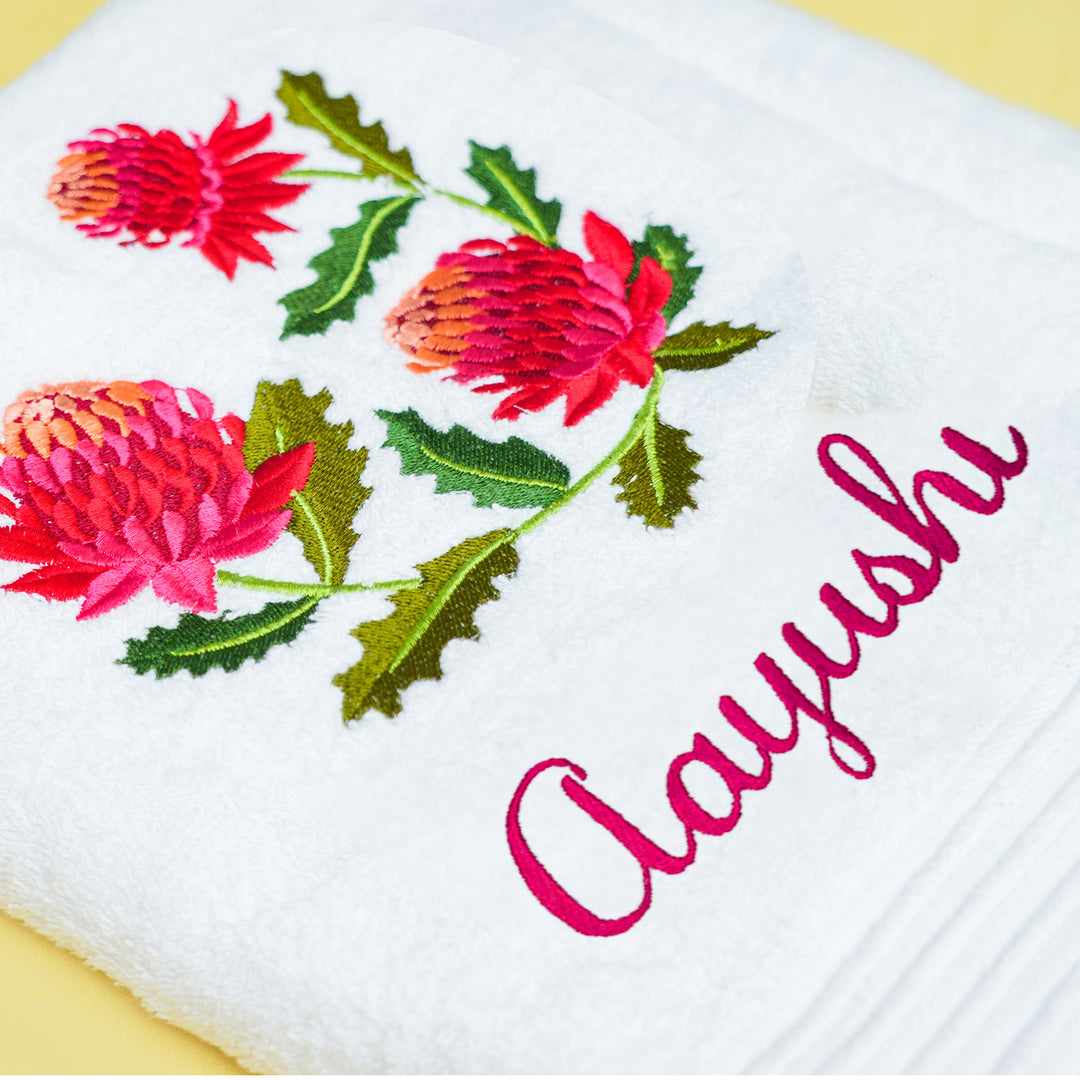 Embroidered Personalized Egyptian Cotton Bath Towel - Waratah