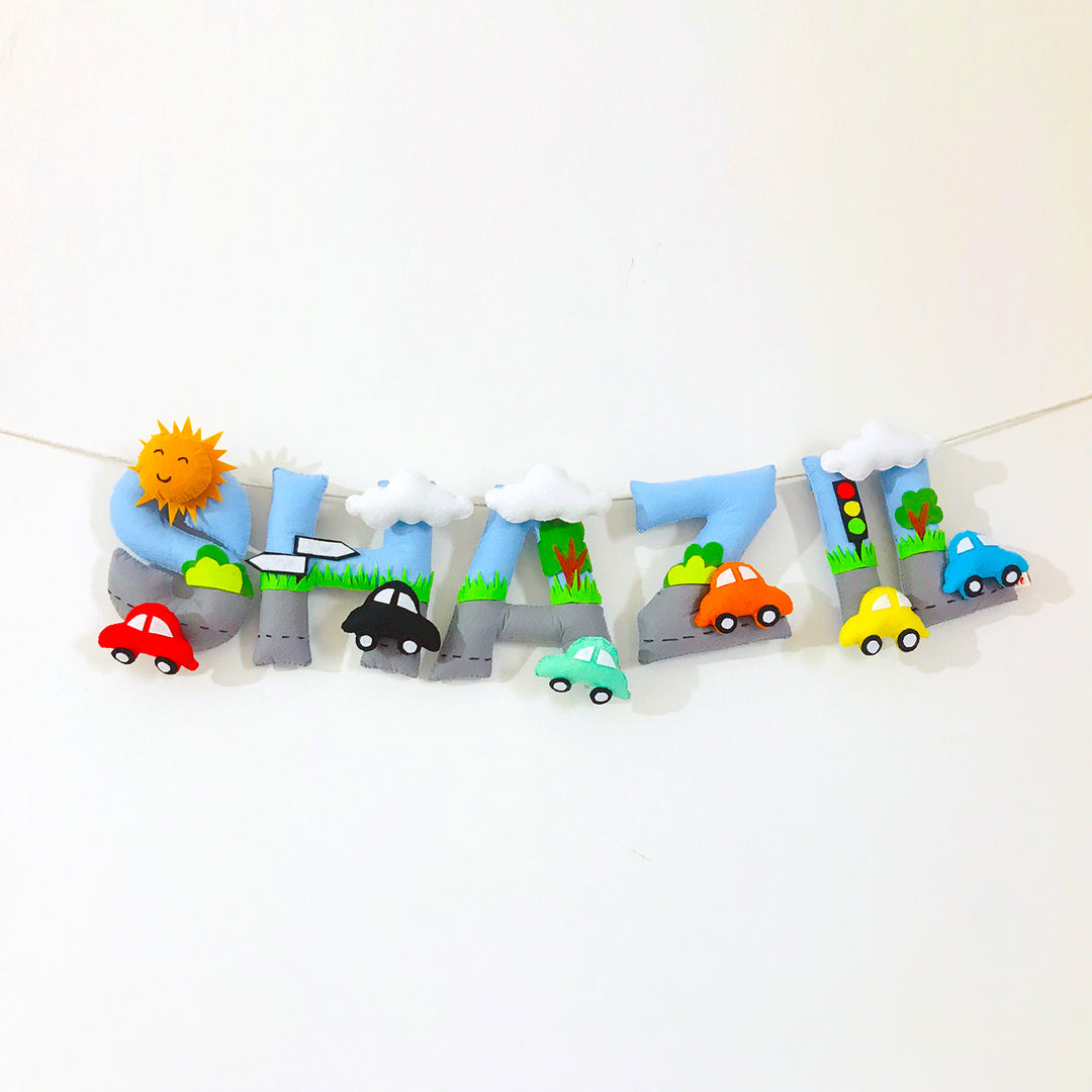 Handcrafted Personalized Car Themed Bunting For Kids