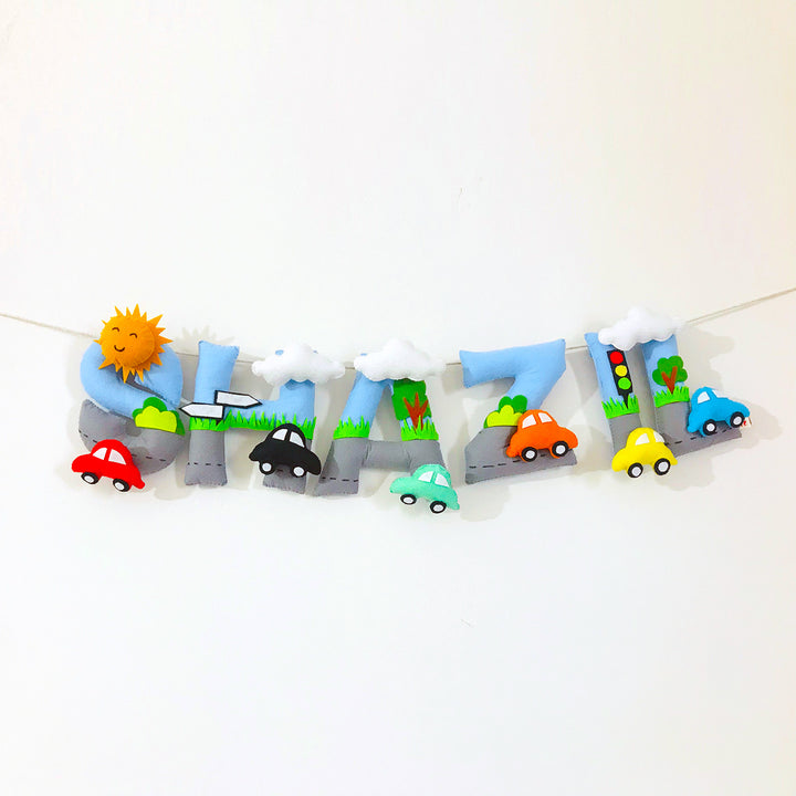 Handcrafted Personalized Car Themed Bunting For Kids