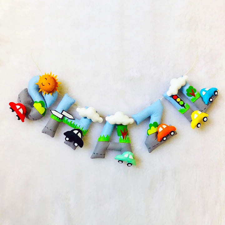 Handcrafted Personalized Car Themed Bunting For Kids