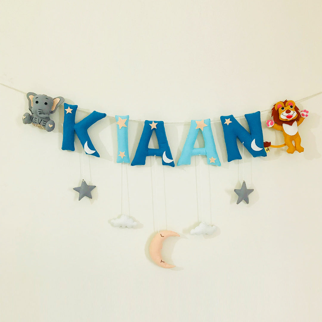 Handcrafted Personalized Ele & Lion Themed Bunting For Kids