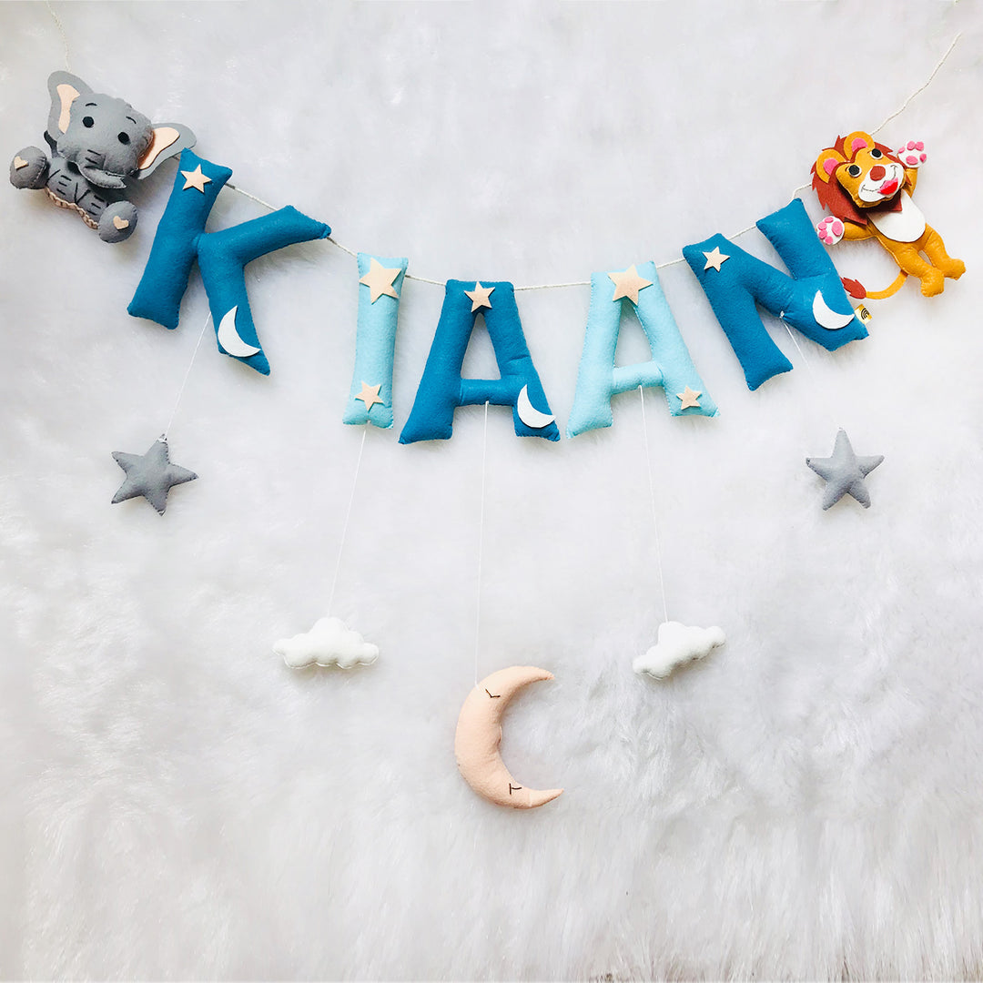 Handcrafted Personalized Ele & Lion Themed Bunting For Kids