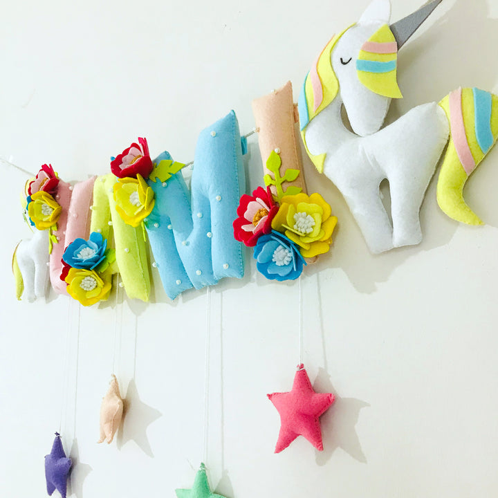 Handcrafted Personalized Floral & Unicorn Themed Bunting For Kids