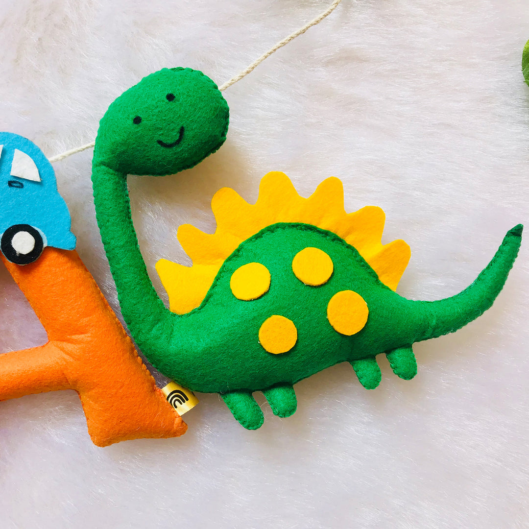 Handcrafted Personalized Dinosaur Themed Bunting For Girls