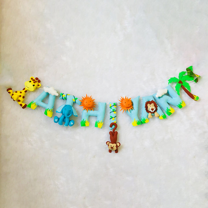 Handcrafted Personalized Jungle Themed Bunting For Kids