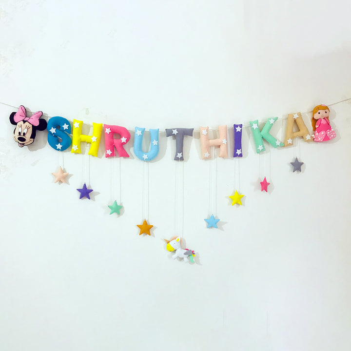 Handcrafted Personalized Mickey & Doll Themed Bunting For Kids