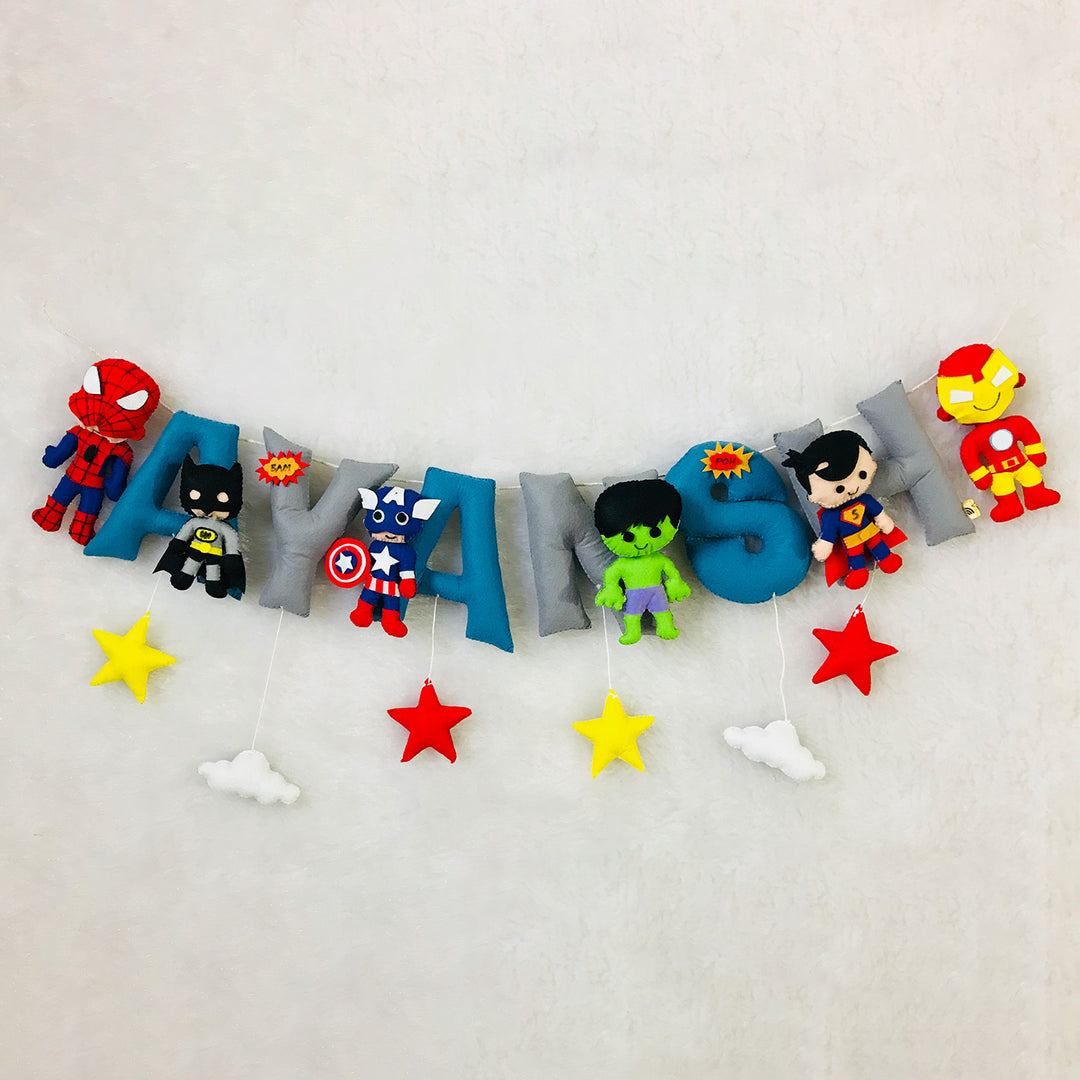 Handcrafted Personalized Superhero Themed Bunting For Kids