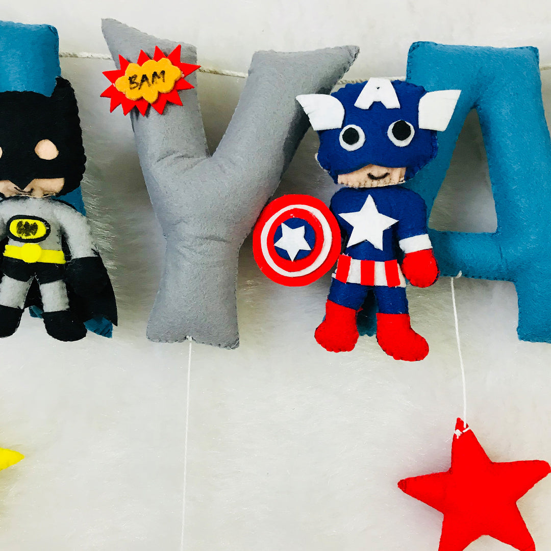 Handcrafted Personalized Superhero Themed Bunting For Kids