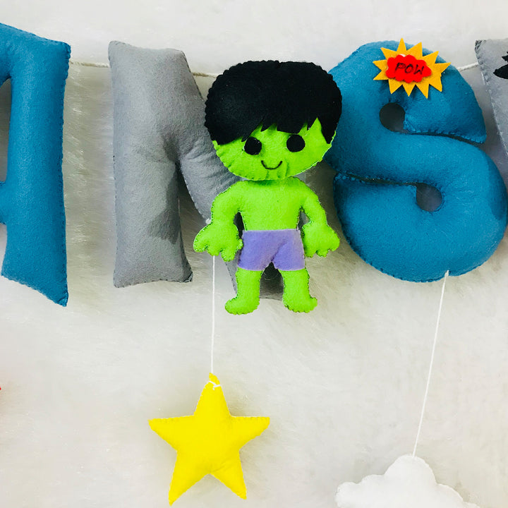 Handcrafted Personalized Superhero Themed Bunting For Kids