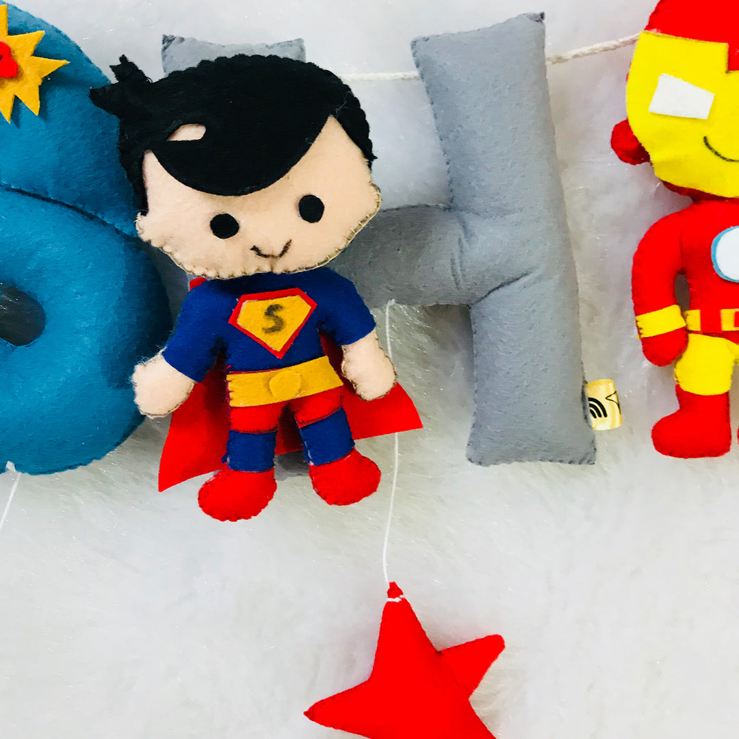 Handcrafted Personalized Superhero Themed Bunting For Kids